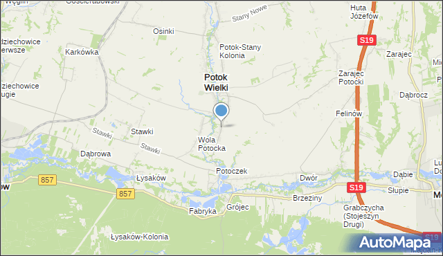 mapa Kolonia Potok Wielki, Kolonia Potok Wielki na mapie Targeo
